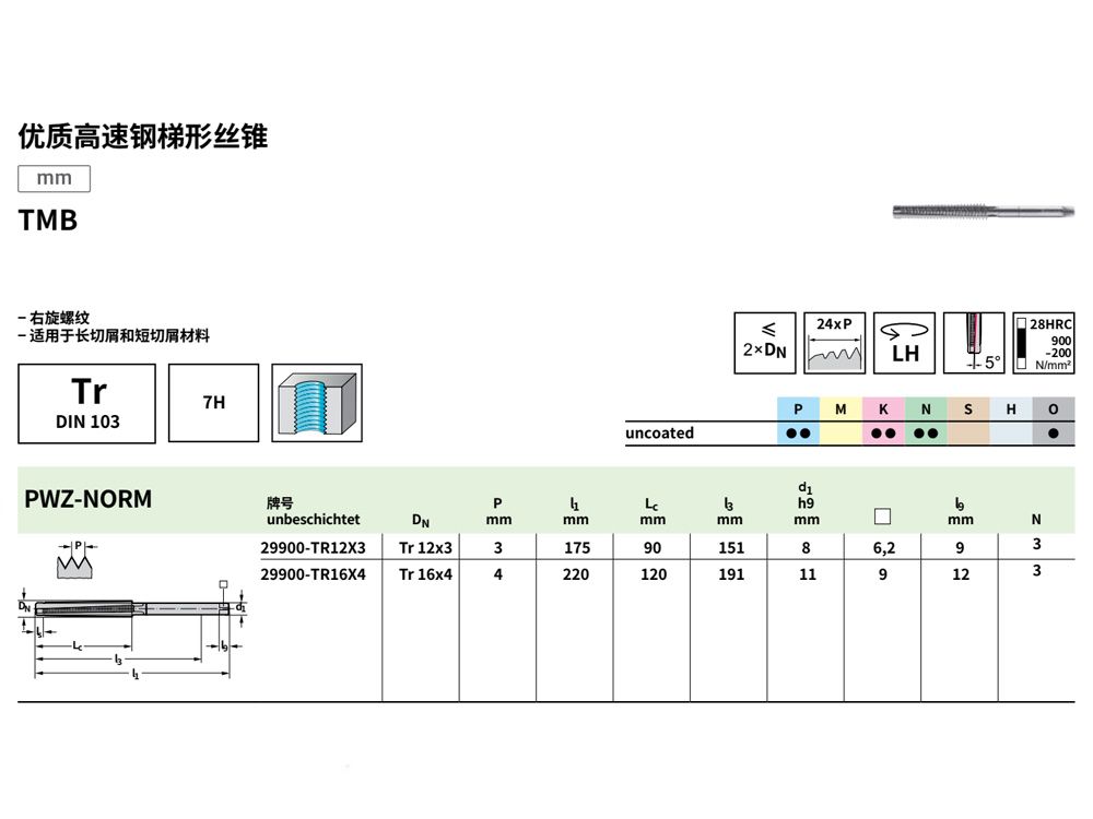 通孔左旋高速鋼梯形絲錐2990