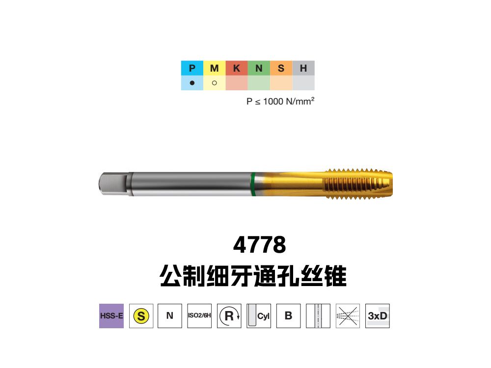 4778系列公制細牙通孔絲錐 DIN37